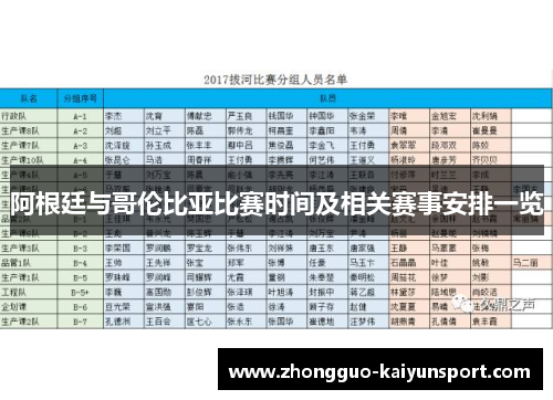 阿根廷与哥伦比亚比赛时间及相关赛事安排一览 阿根廷与哥伦比亚比赛时间及相关赛事安排一览